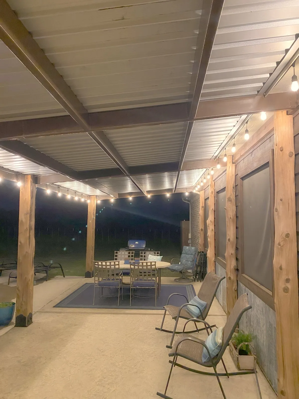 Pergola and patio lighting at dusk, installed by South Custom Lighting in North Texas